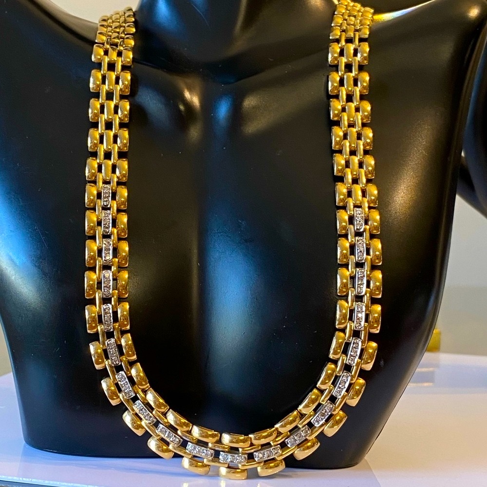 Spectacular Estate 14K Yellow Gold 1.80 CTW DIAMOND PANTHER Link 17.75” Necklace